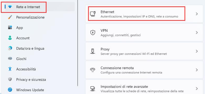 Rete e Internet Windows 11