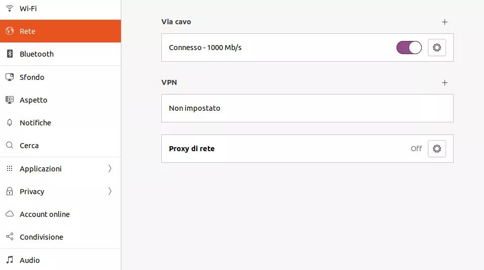 Rete Ubuntu Impostazioni