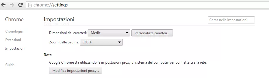 Google Chrome impostazioni