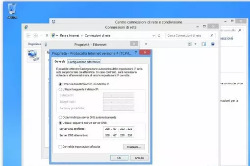 Digitare i DNS alternativi di un fornitore pubblico di DNS